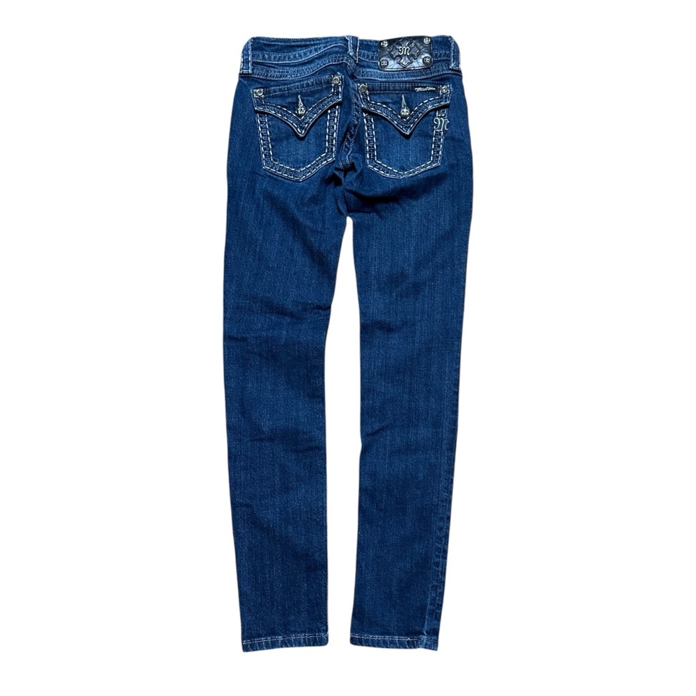 Women’s Y2K Miss Me Blue Dark Wash Skinny Flap Pocket Jeans Size 25